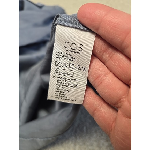COS Blouse Womens 10 Blue 3/4 Sleeve Funnel Neck Minimalist Modern Lagenlook NWT - Picture 6 of 8